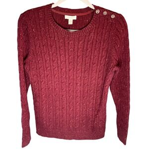 Charter Club Womens Burgundy Cable Knit Sweater with Speckled Detail Size M